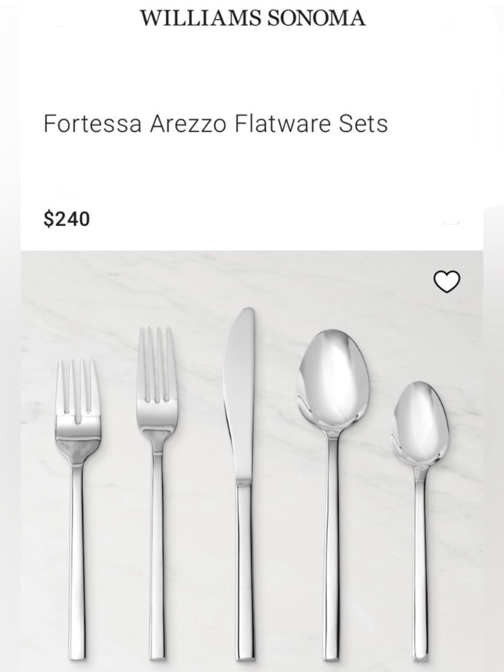 Fortessa Arezzo Flatware 20 Piece Flatware Set Stainless Steal Mirror Finish NWT